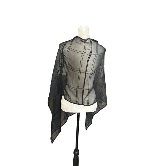 Betsey Johnson Sheer Black Lightweight Designer Wrap Scarf Delicate Crochet Trim - Picture 2 of 5